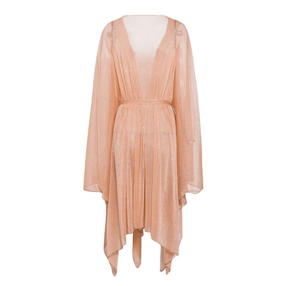 . Metallic Gold Shimmer Kimono Robe Swim Coverup - Picture 6 of 10